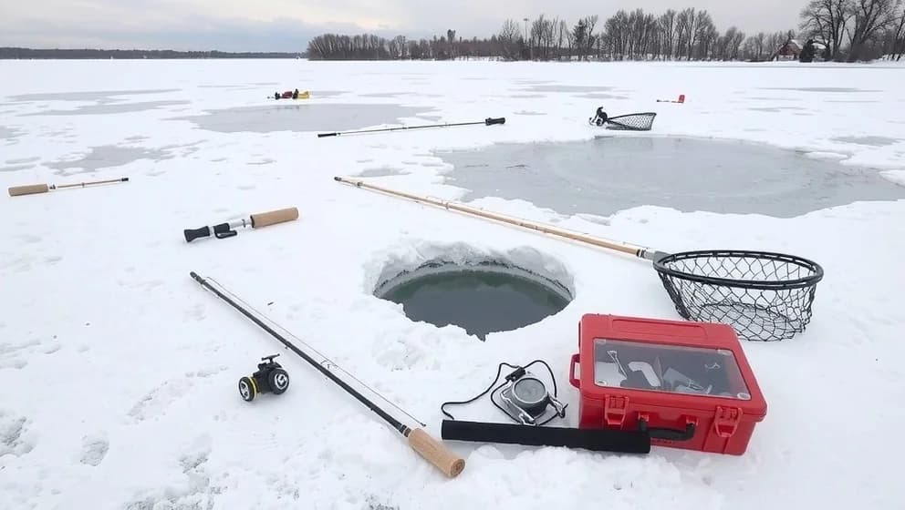 Isfiske gädda på vintern